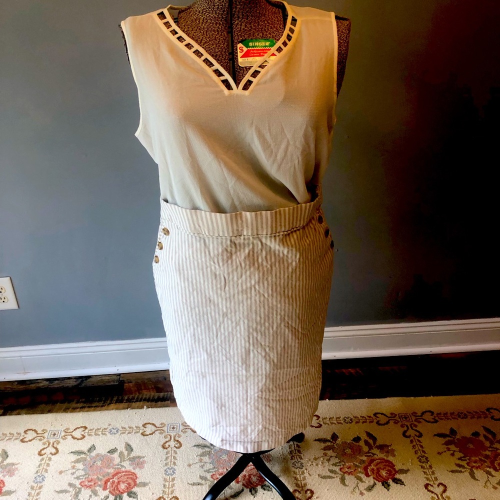 Christopher & Banks cream skirt & blouse set XL
